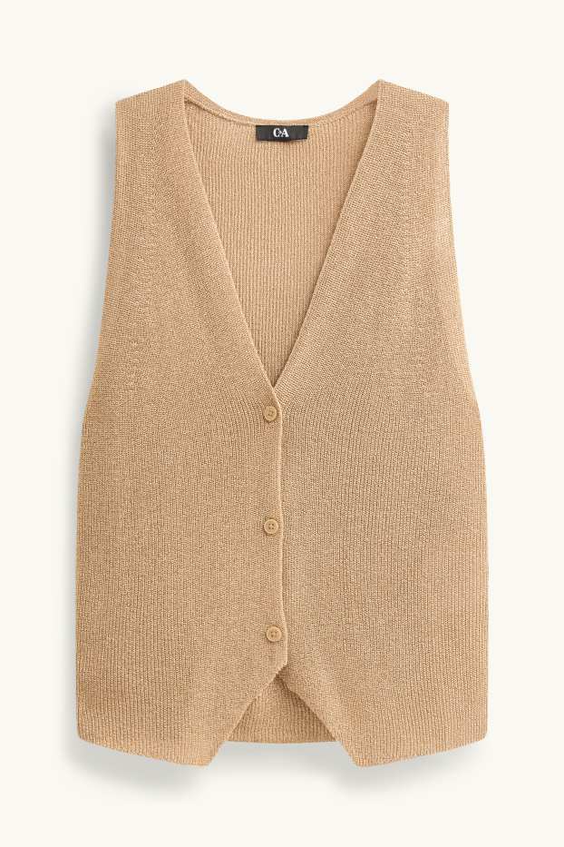 Donna - Gilet in maglia - a coste - beige