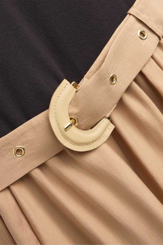 Dames - Fit & flare-jurk met ceintuur - zwart / beige