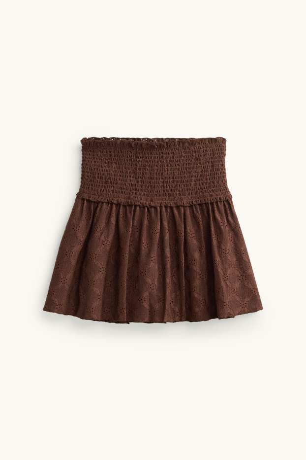 Damen - Rock - Broderie Anglaise - dunkelbraun