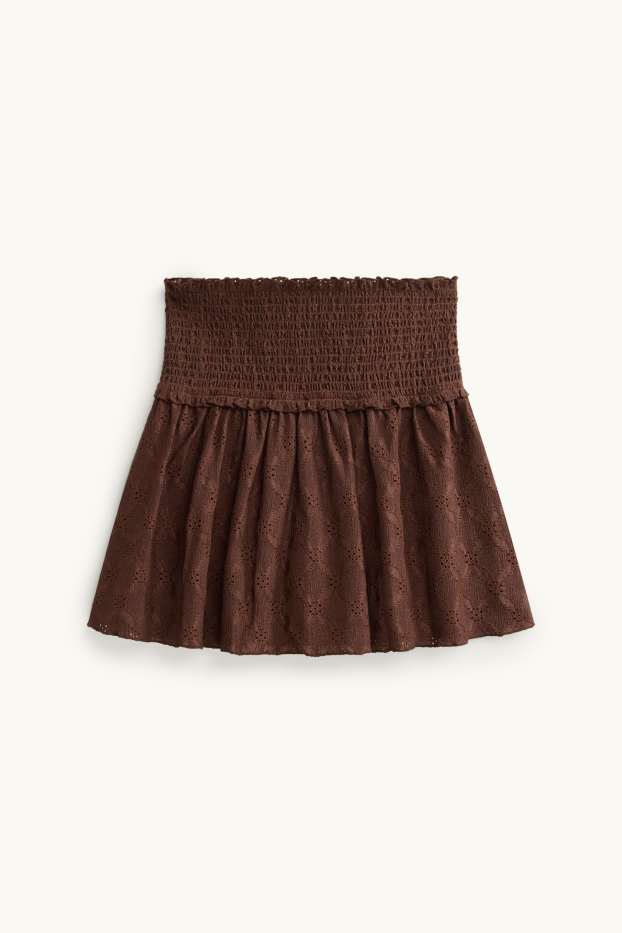 Damen - Rock - Broderie Anglaise - dunkelbraun