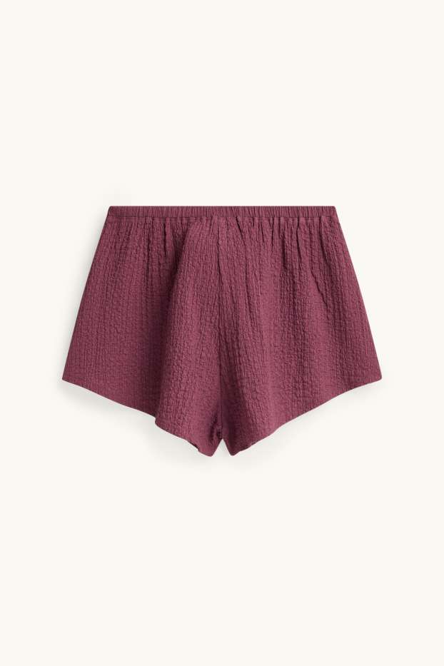 Damen - Shorts - Mid Waist - strukturiert - dunkelrot