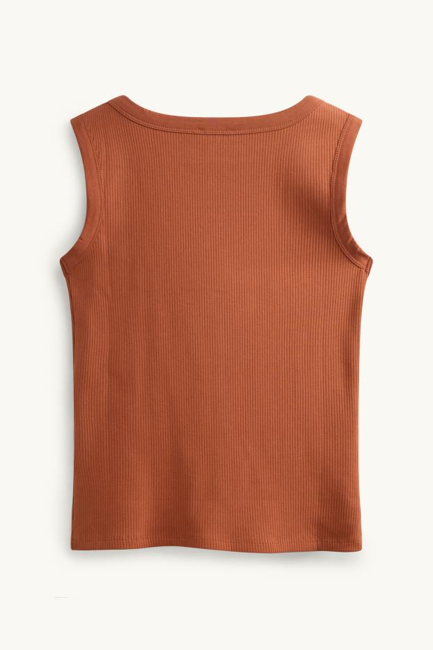 Dames - Top - ribstof - bruin