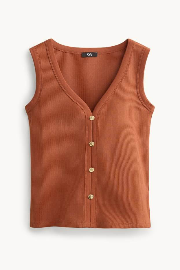 Dames - Top - ribstof - bruin