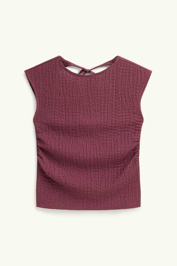 Donna - Top - tessuto tramato - rosso scuro