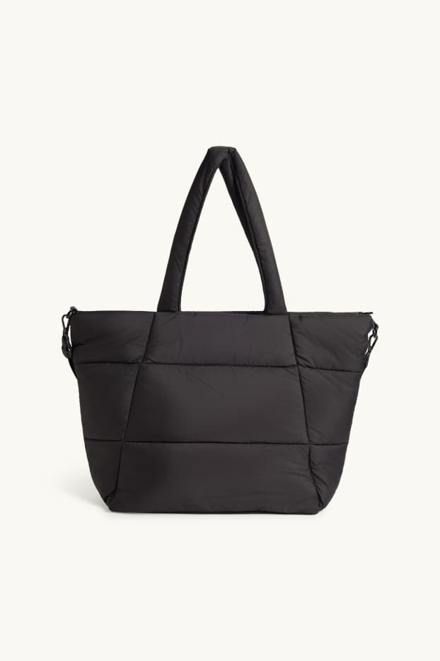 Dames - Grote shopper met stiksels en afneembare draagriem - zwart