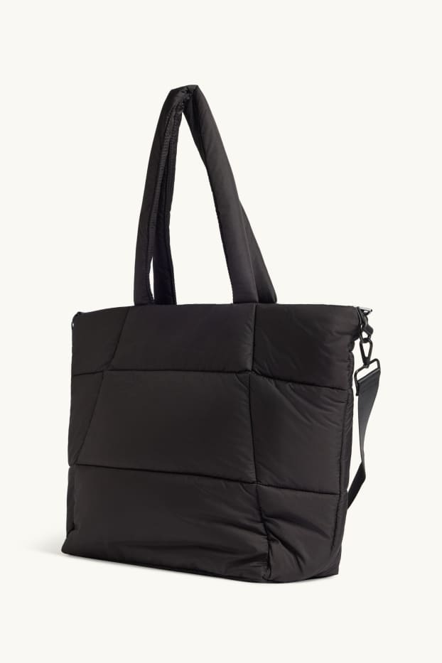 Dames - Grote shopper met stiksels en afneembare draagriem - zwart