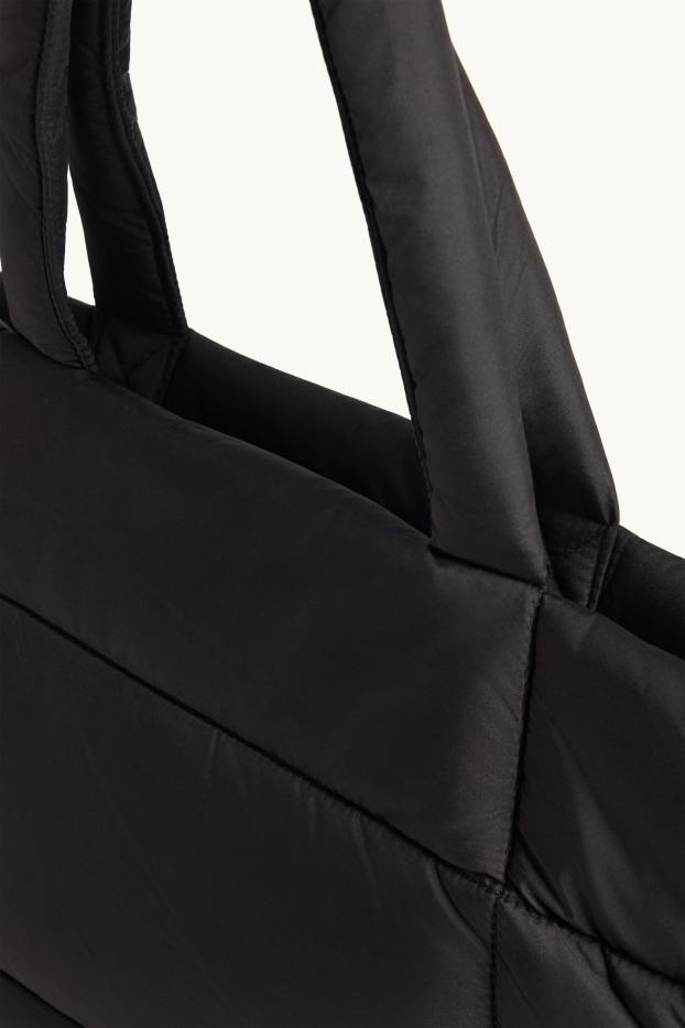 Dames - Grote shopper met stiksels en afneembare draagriem - zwart