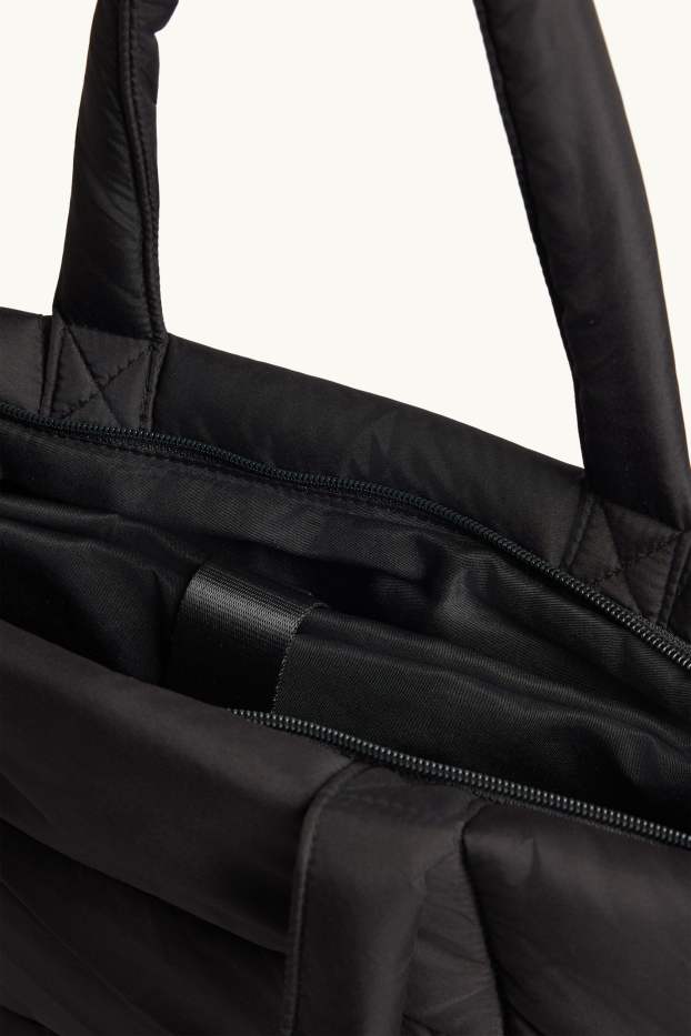 Dames - Grote shopper met stiksels en afneembare draagriem - zwart