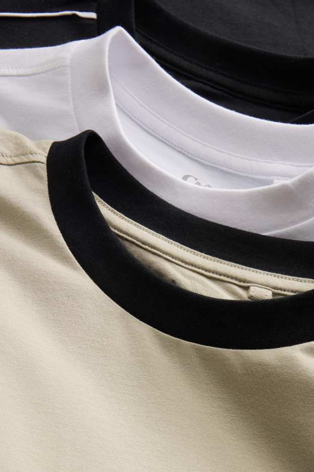 Kinder Buben - Multipack 3er - Kurzarmshirt - gemustert - schwarz / beige