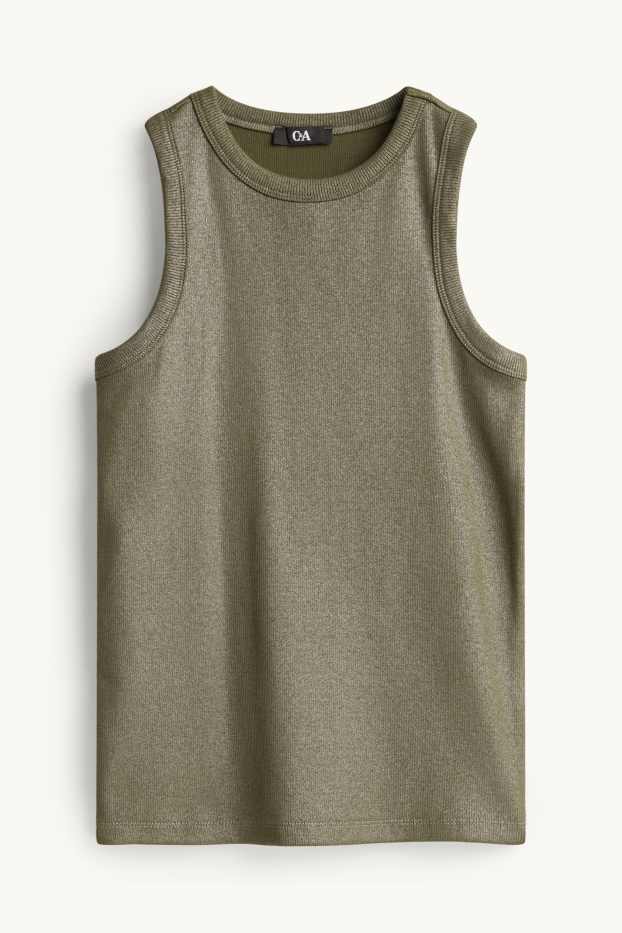 Femmes - Top - brillant - côtelé - kaki