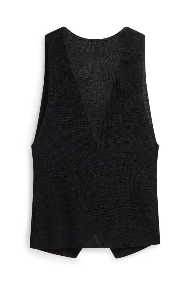 Femmes - Gilet sans manches en maille - finition côtelée - noir