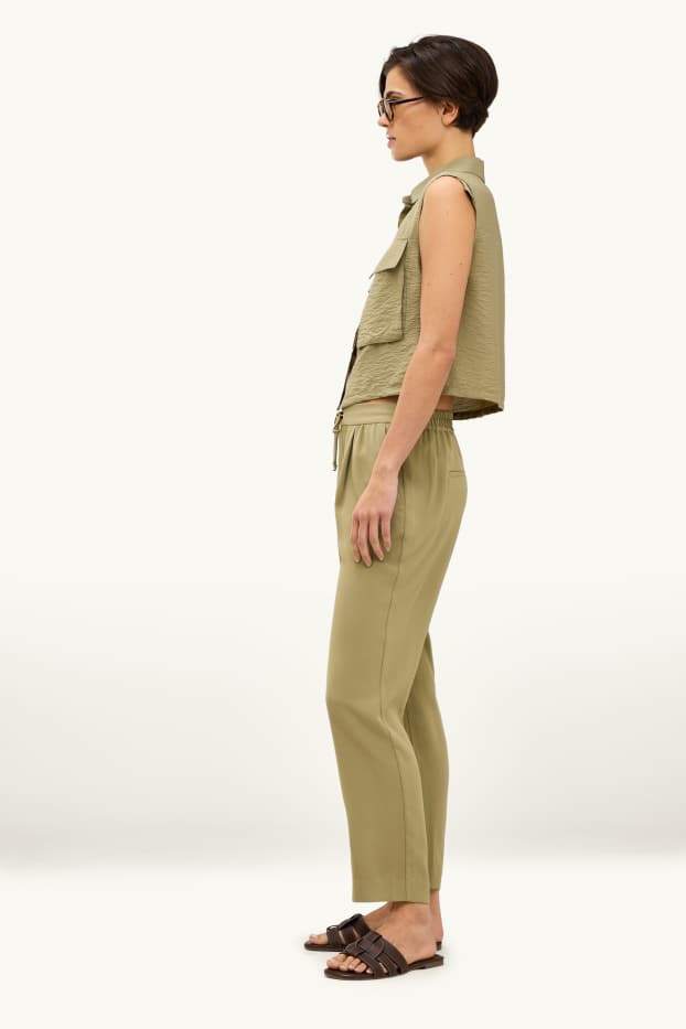 Damen - Stoffhose - Mid Waist - Tapered Leg - grün