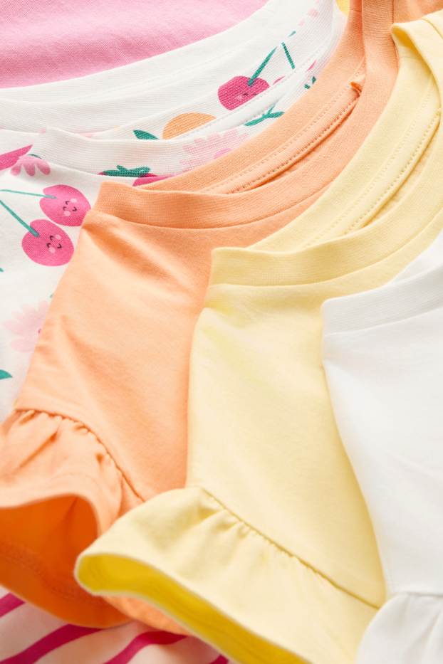 Kinder Mädchen - Multipack 6er - Obst und Blume - Kurzarmshirt - weiß