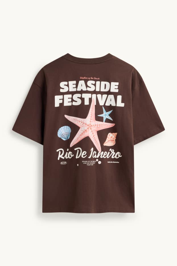 Dames - T-shirt - oversized - donkerbruin