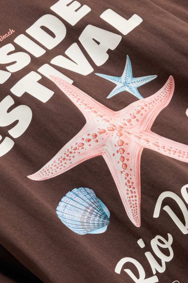 Dames - T-shirt - oversized - donkerbruin