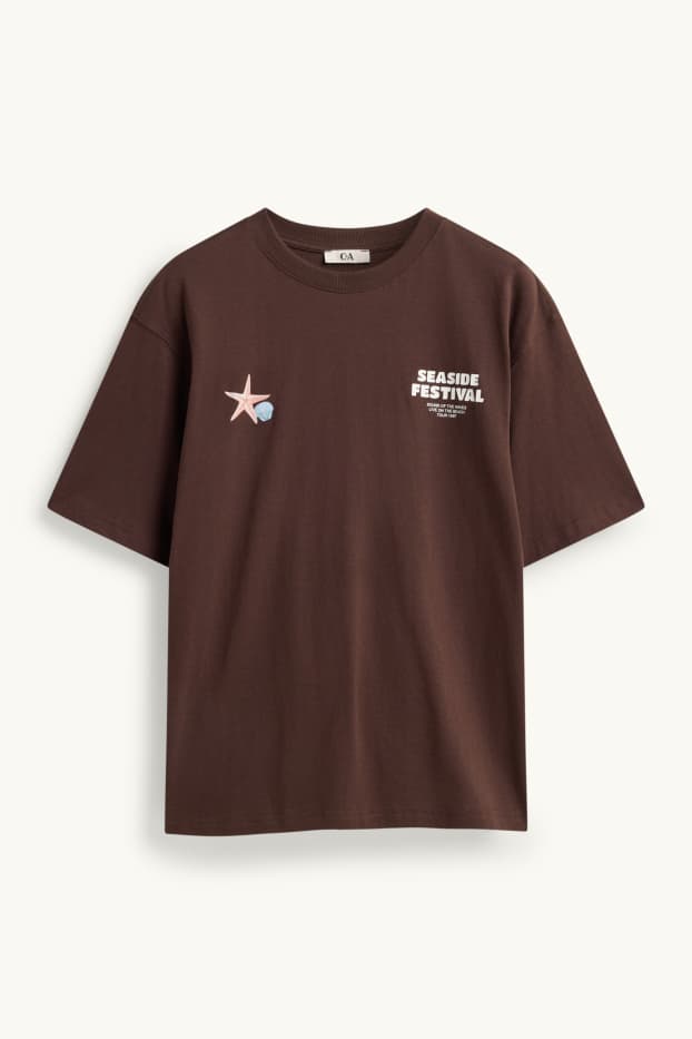 Dames - T-shirt - oversized - donkerbruin