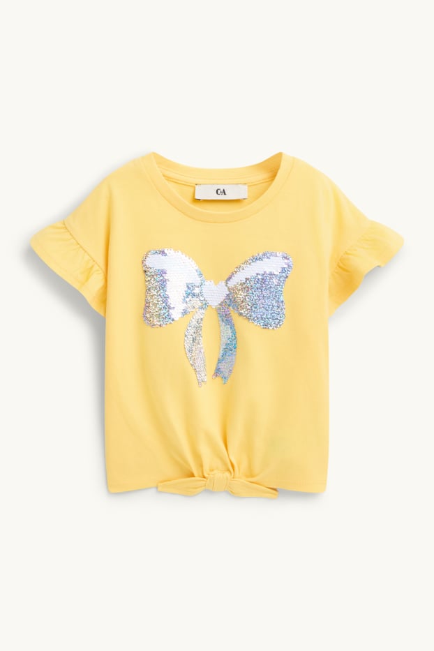Enfants filles - Nœud - T-shirt - effet brillant - jaune