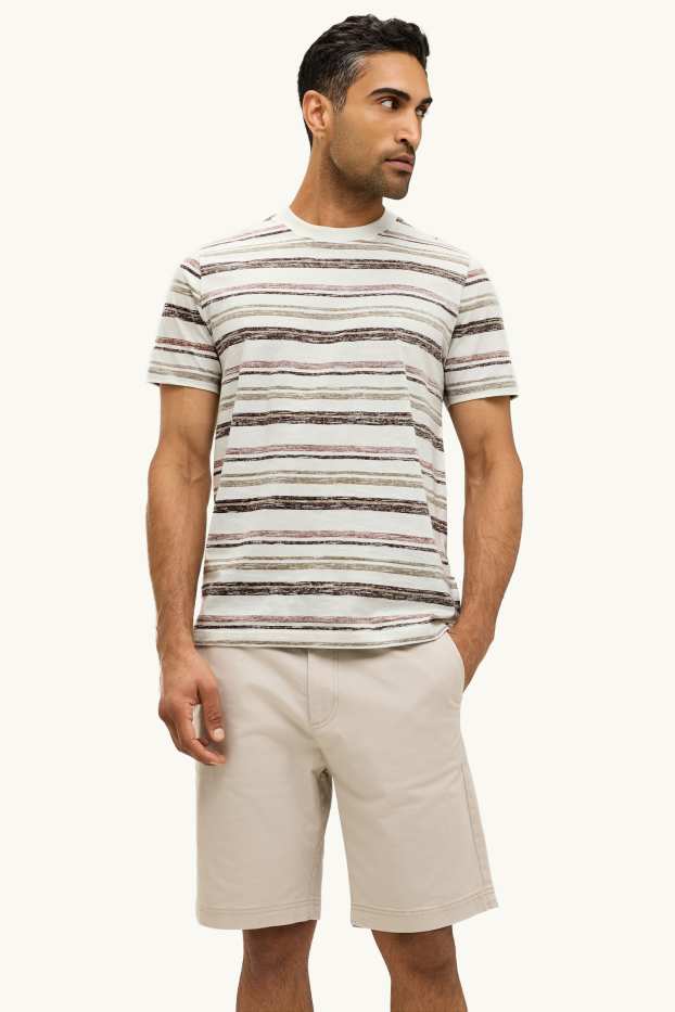 Hommes - T-shirt - regular fit - à rayures - beige / marron