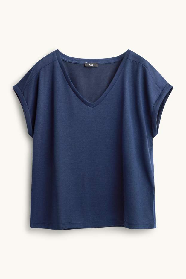 Donna - T-shirt con scollo a V - relaxed fit - blu scuro