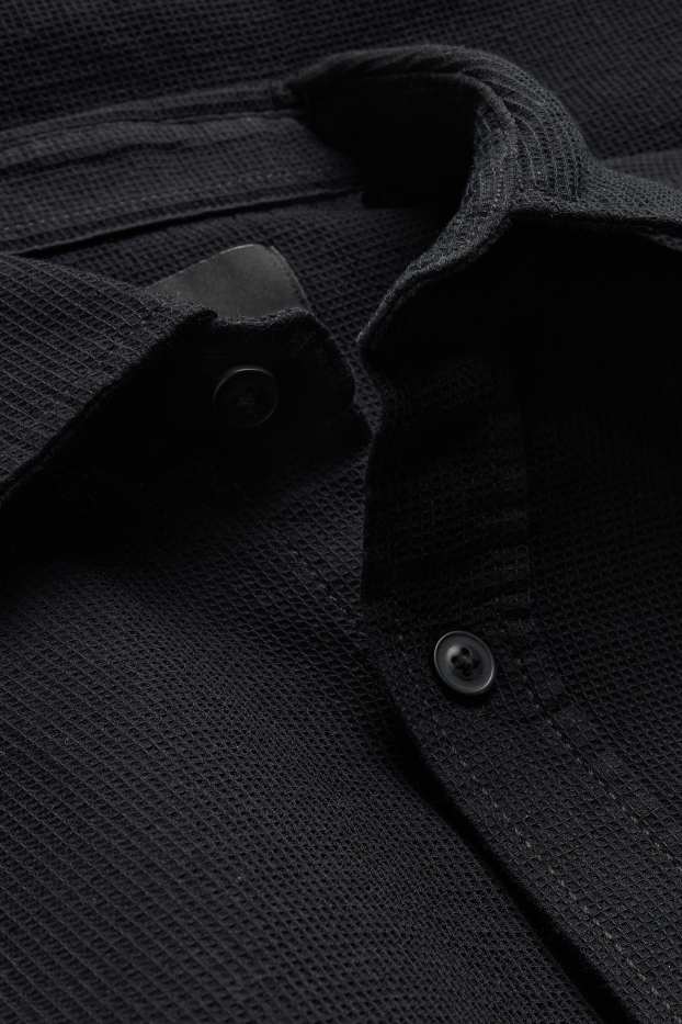 Uomo - Camicia - regular fit - collo all'italiana - tessuto tramato - nero