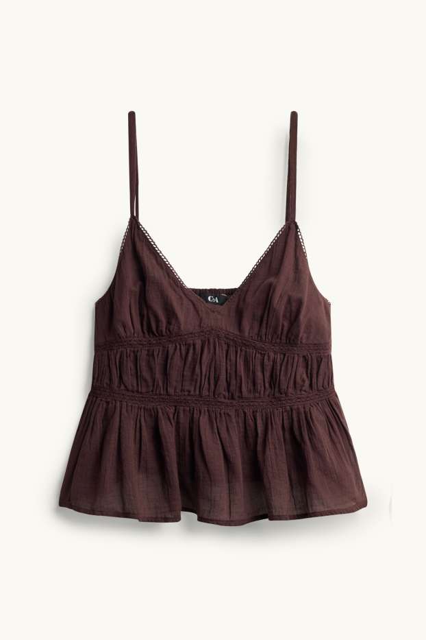 Dámské - Halenka bez rukávů - s nařasením - tmavohnědá