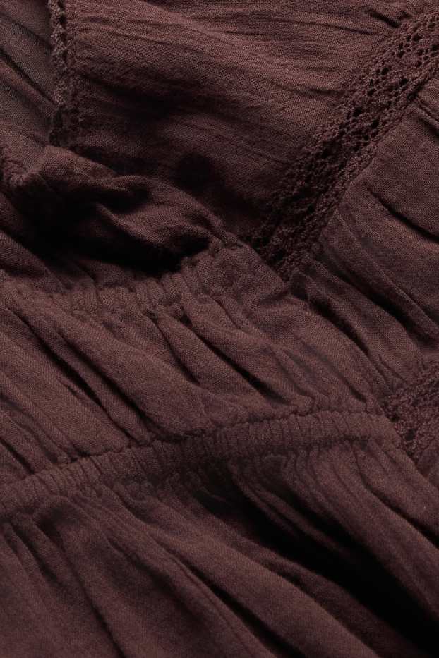 Dámské - Halenka bez rukávů - s nařasením - tmavohnědá