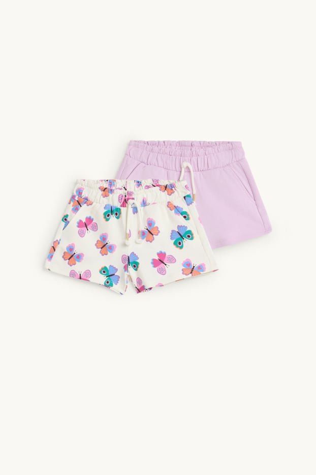 Kinderen: meisjes - Set van 2 - vlinder - sweatshort - wit