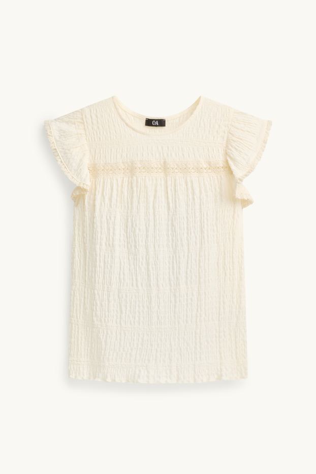 Dames - T-shirt - regular fit - met structuur - crème wit