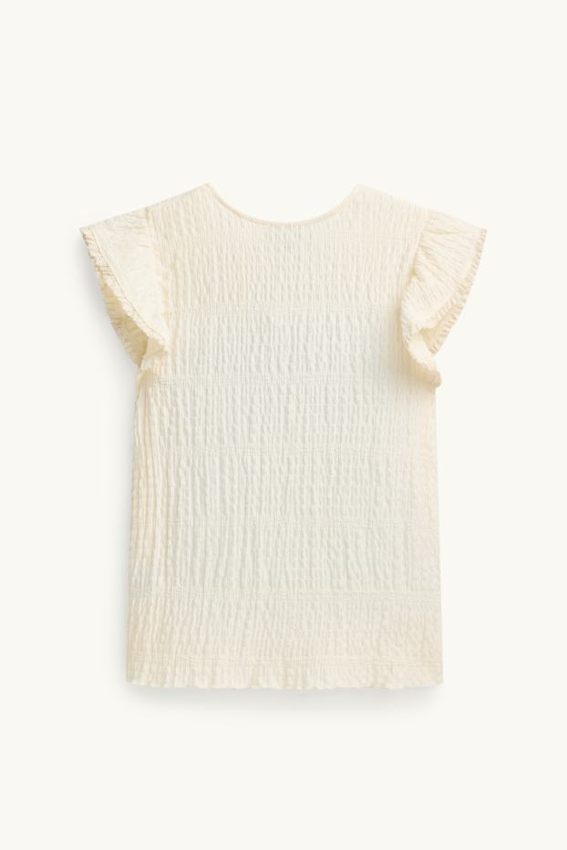 Dames - T-shirt - regular fit - met structuur - crème wit