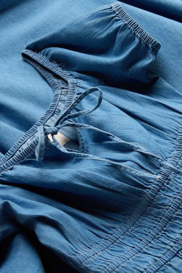 Femei - Rochie tip Empire - aspect de jeans - denim-albastru