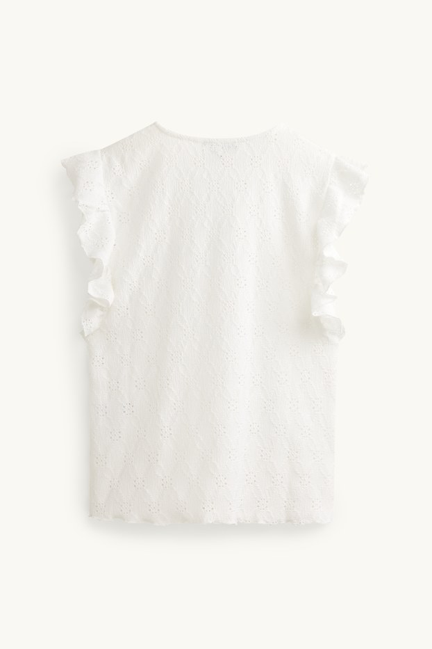 Kobiety - T-shirt - regular fit - haft angielski - biały