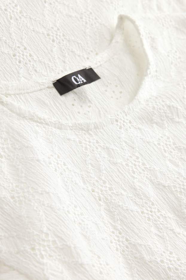 Kobiety - T-shirt - regular fit - haft angielski - biały