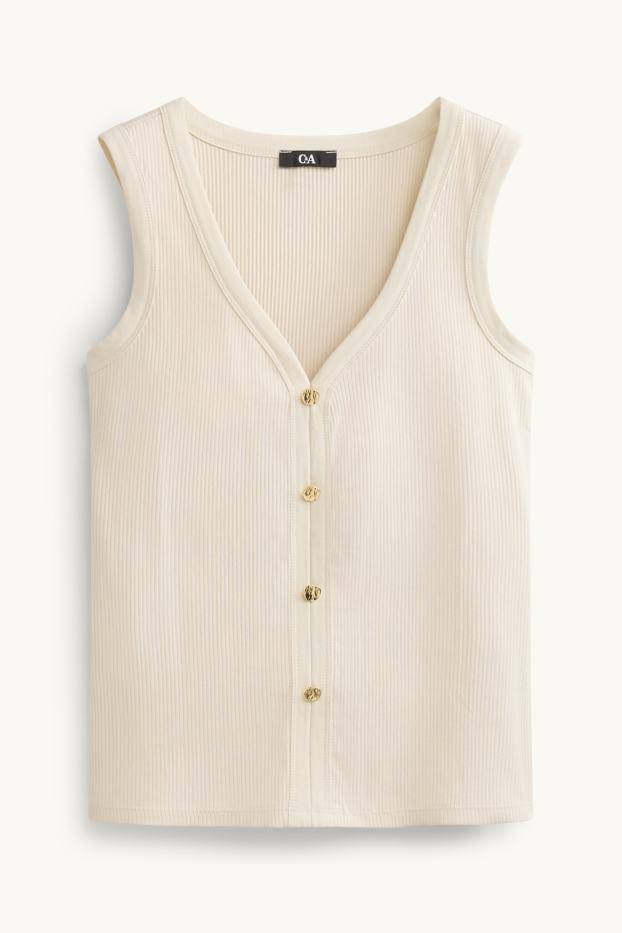 Dames - Top - ribstof - crème wit