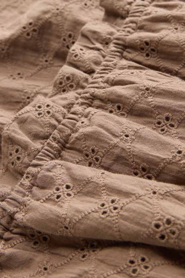Damen - Blusentop - Broderie Anglaise - hellbraun