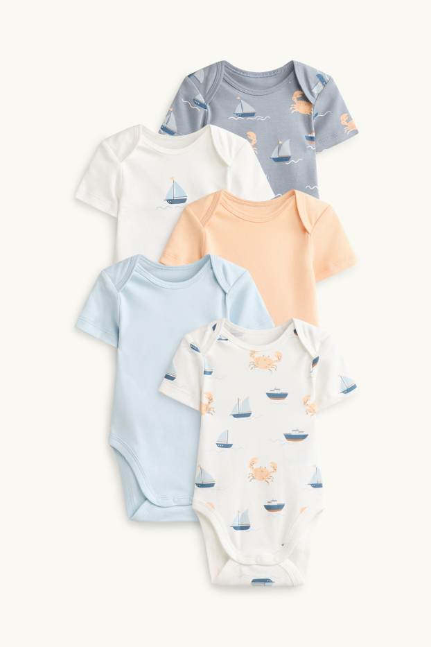 Baby Jungen - Multipack 5er - Krebs und Schiffchen - Baby-Body - orange