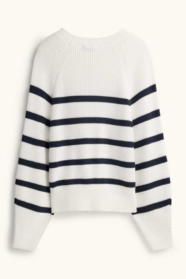 Dámské - Svetr - žebrovaný - pruhovaný - bílá/černá