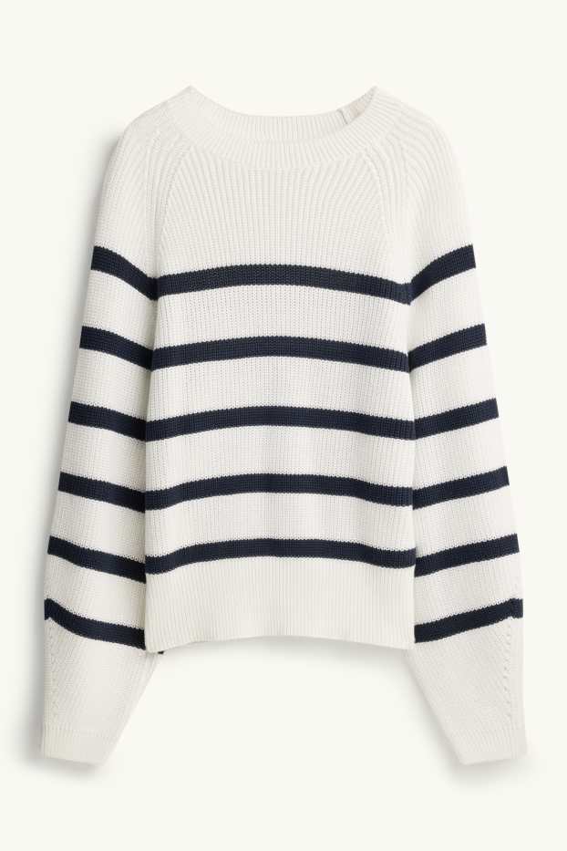 Dámské - Svetr - žebrovaný - pruhovaný - bílá/černá