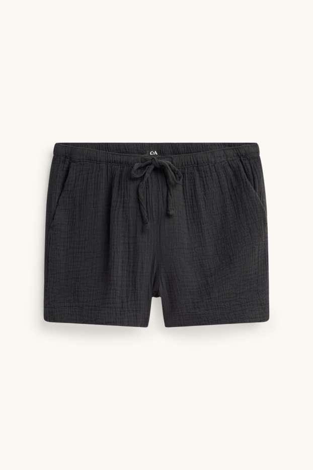 Dona - Pantalons curts de mussolina - mid waist - negre