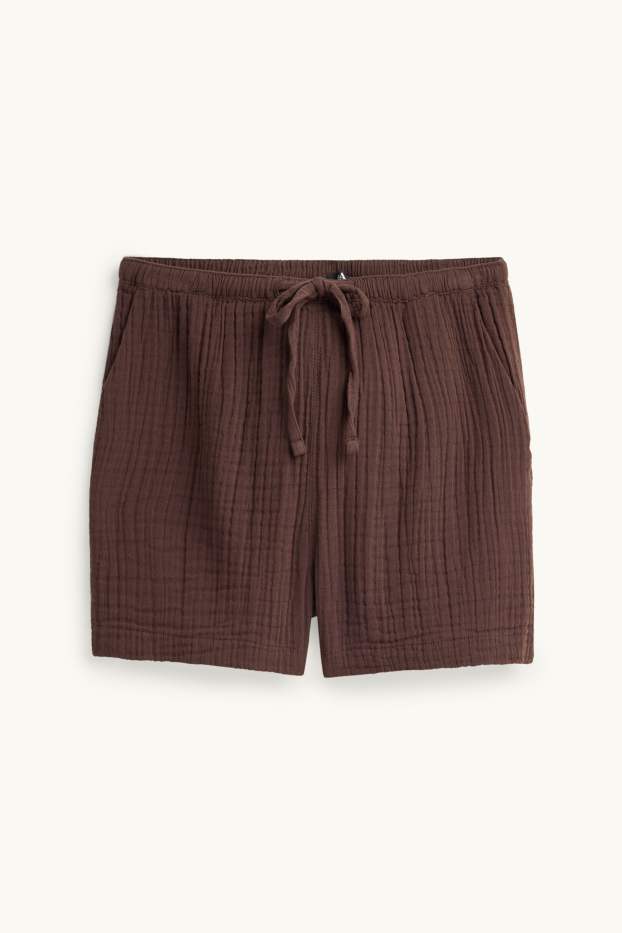 Damen - Musselin-Shorts - Mid Waist - dunkelbraun