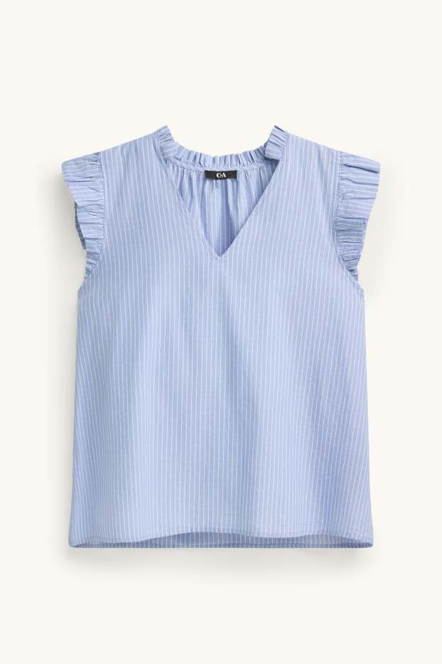 Damen - Bluse mit V-Ausschnitt - gestreift - weiß / blau