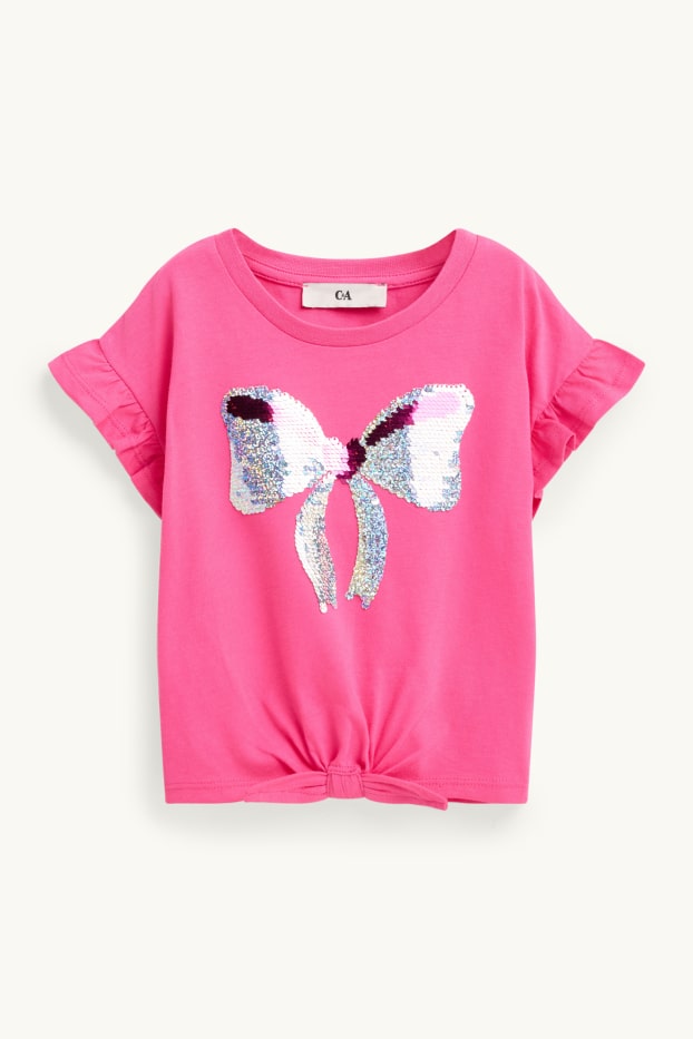 Enfants filles - Nœud - T-shirt - effet brillant - rose