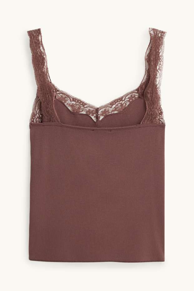 Dámské - Top - žebrovaný - hnědá