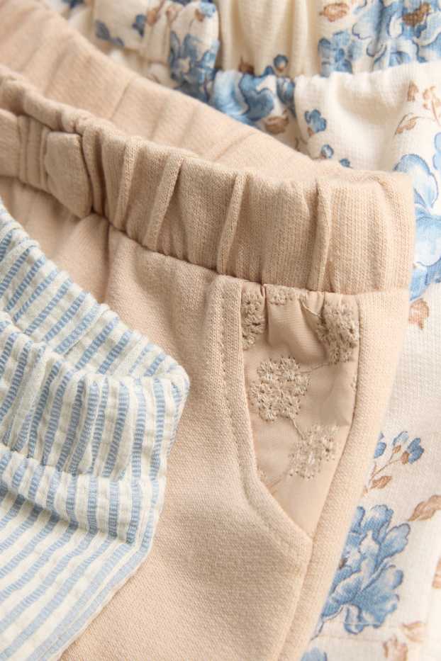 Neonate - Confezione da 3 - fiorellini - shorts per neonate - blu  / crema