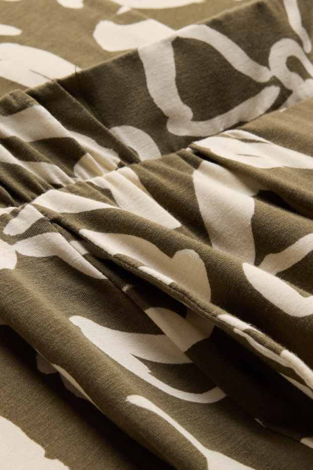 Donna - Pantaloni in jersey - vita media - straight fit - a fiori - kaki