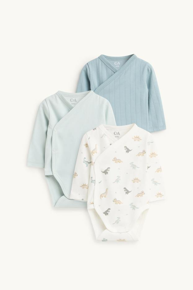 Baby: jongens - Set van 3 - dinosaurus - wikkelrompertjes - blauw / wit