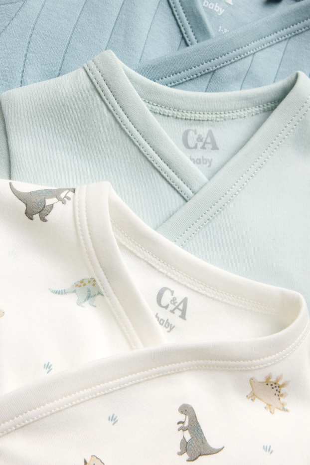 Baby: jongens - Set van 3 - dinosaurus - wikkelrompertjes - blauw / wit