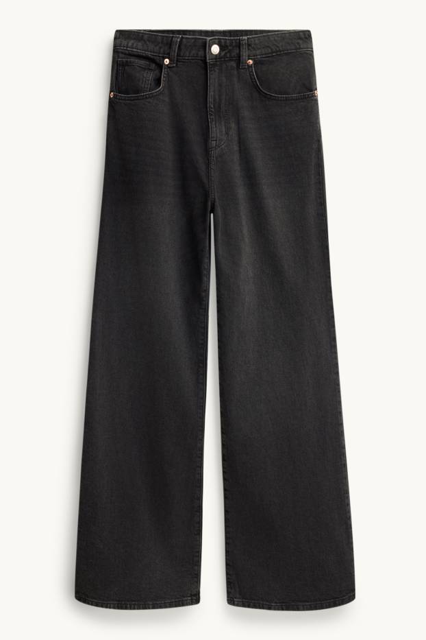 Damen - Wide Leg Jeans - High Waist - schwarz