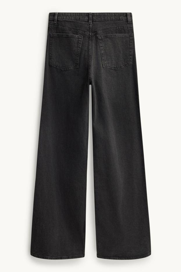 Damen - Wide Leg Jeans - High Waist - schwarz