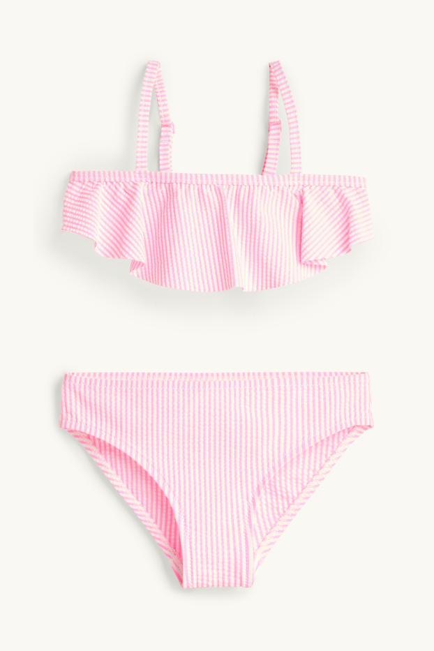 Enfants filles - Bikini - à rayures - texturé - 2 pièces - rose