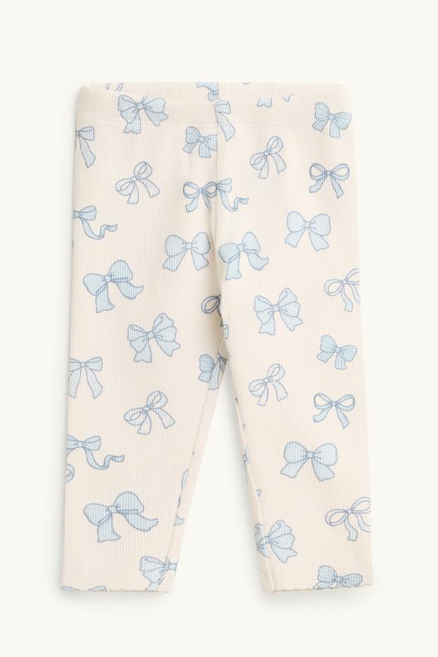 Bébés filles - Petit nœud - legging bébé - finition côtelée - crème